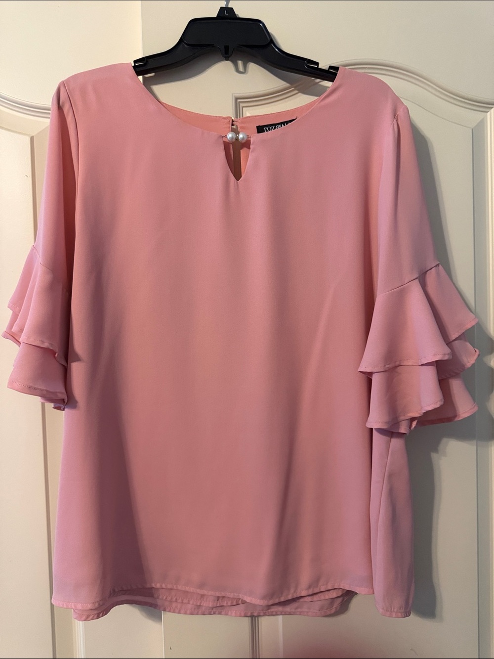 Roz & Ali Pink Tiered Ruffle Sleeve Blouse